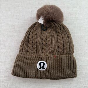 lululemon athletica Brown Cable Knit Pom Beanie